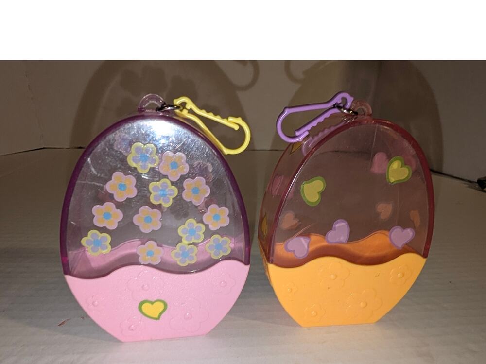 Polly Pocket Springtime Flair Easter Egg Basket Bunny Clip/Carry Cases 2003